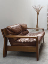 ROLF BENZ ‚RB5200’ ARMCHAIR & SOFA SET OAK WOOD BROWN LEATHER, GERMANY 1970s