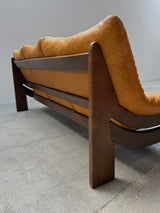 MAISON REGAIN LEATHER OAK ARMCHAIRS & SOFA, FRANCE 1970s