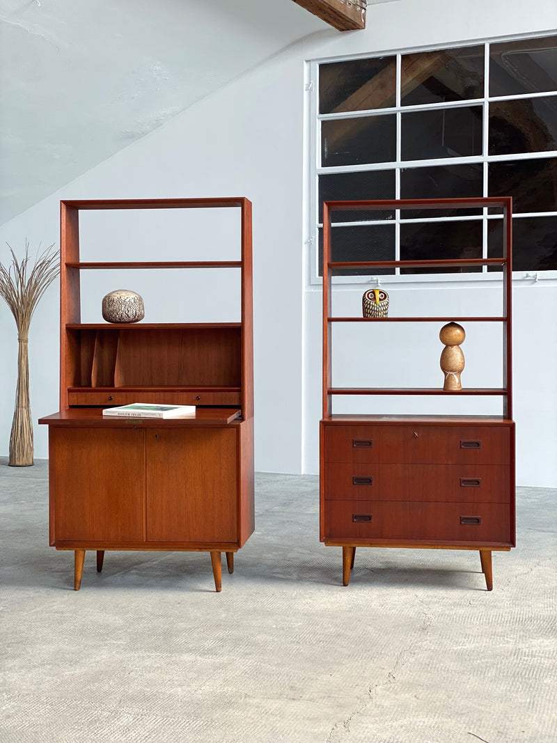 Schweden 1950er Jahre Modular Teak Holz Bücher Regal Wand Kommode Sekretär Schreibtisch