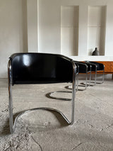 SET OF 4 ARRBEN „PAMELA“ CANTILEVER CHAIRS IN BLACK SADDLE LEATHER & TUBULAR STEEL, ITALY 1980s