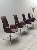 FABRICIUS & KASTHOLM FOR KNOLL ‚FK LOUNGE CHAIR 6725‘ LEATHER ALUMINIUM SWIVEL ARMCHAIR