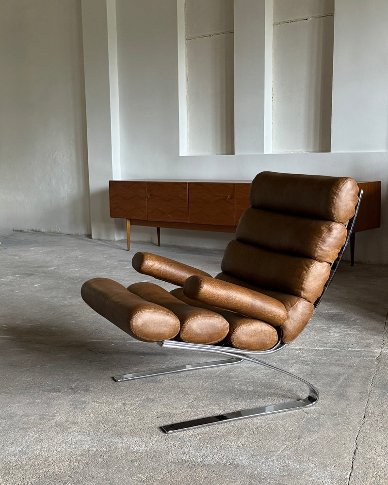 COR SINUS CANTILEVER LOUNGE CHAIR LEATHER CHROME PLATED STEEL, GERMANY 1970s