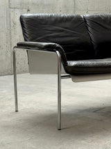 RARE TUBULAR STEEL, ALUMINIUM & BROWN LEATHER 2-SEATER SOFA, GERMANY 1960s