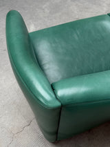 DE SEDE GREEN LEATHER ART DECO ROCKABILLY SOFA, SWITZERLAND 1970s