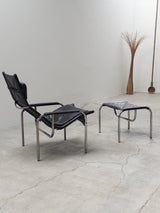 HANS EICHENBERGER FOR STRÄSSLE LOUNGE ARMCHAIR & STOOL LEATHER, SWITZERLAND 1970s
