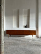 LARGE 3D ‚DIAMONDS‘ SIDEBOARD TEAK WOOD ANTHROPOSOPHIC LEGS 280cm, GERMANY 1960s