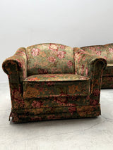 Sitzgruppe 2 Sessel & Sofa Samt grün Blumen Muster, Italien 1960er Jahre