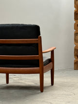 WILHELM KNOLL TEAK WOOD LEATHER BLACK ARMCHAIRS & 2-SEATER SOFA, GERMANY 1960s