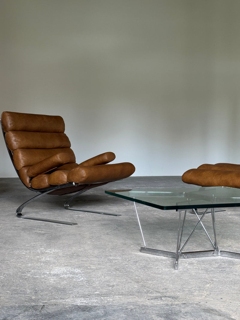 GEORGE NELSON FOR HERMAN MILLER „CATANERY“ COFFEE TABLE GLASS CHROMED STEEL, USA 1960s