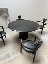 VICO MAGISTRETTI „PAN“ 4 LEATHER DINING CHAIRS & ERWIN NAGEL „QUADRONDO“ DINING TABLE ASH WOOD, 1980s