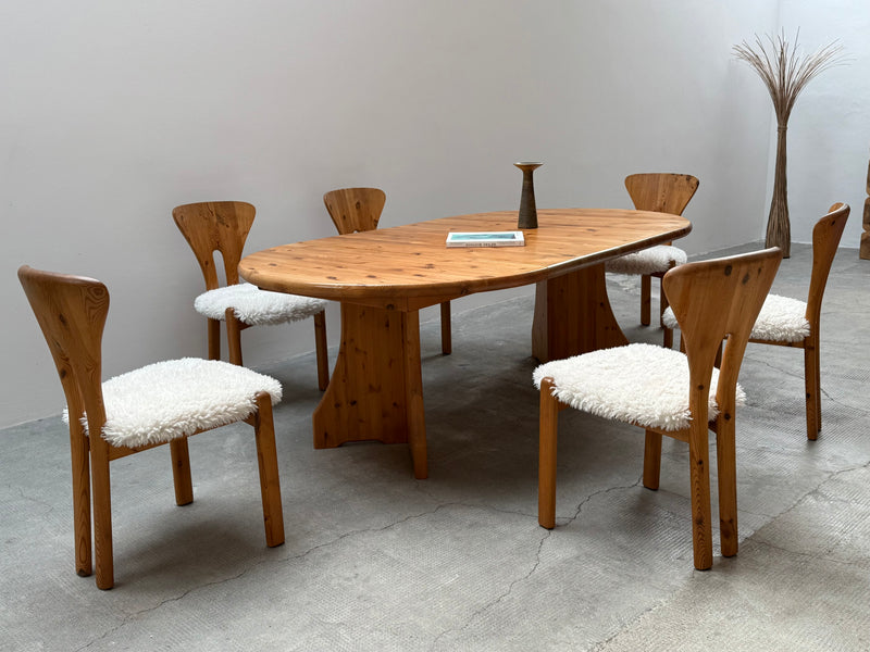 NIELS KOEFOED DINING TABLE & 6 CHAIRS PINE SHEEP, DENMARK 1980s