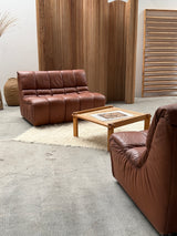 CARL STRAUB SECTIONAL MODULAR LOUNGE SEATING GROUP EASY CHAIR & SOFA LEATHER, GERMANY 1970s