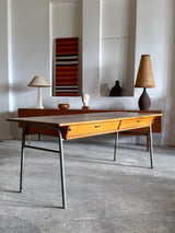 INDUSTRIAL DESK WOOD STEEL 2 COMPARTMENTS, GERMANY 1950s