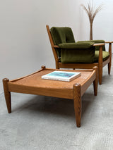WILHELM KNOLL MODULAR ARMCHAIR COFFEE TABLE SET OAK GREEN VELVET CORDUROY, GERMANY 1960S