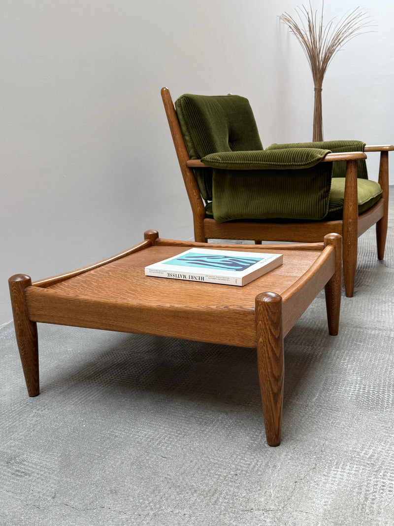 WILHELM KNOLL MODULAR ARMCHAIR COFFEE TABLE SET OAK GREEN VELVET CORDUROY, GERMANY 1960S