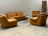 DREIPUNKT MODULAR SECTIONAL SOFA ARMCHAIRS LEATHER YELLOW, GERMANY 1970s