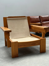 MODULAR ARMCHAIR SOFA SET SOLID PINE COGNAC LEATHER, SCANDINAVIA 1970s
