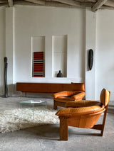 BRAZILIAN DESIGN BRUTALIST SEATING GROUP LEATHER OAK, 1970s