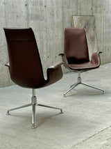 FABRICIUS & KASTHOLM FOR KNOLL FK LOUNGE CHAIR 6727-3G LEATHER ALUMINIUM SWIVEL ARMCHAIR