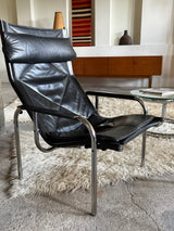 HANS EICHENBERGER FOR STRÄSSLE LOUNGE ARMCHAIR & STOOL LEATHER, SWITZERLAND 1970s