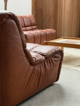 CARL STRAUB SECTIONAL MODULAR LOUNGE SEATING GROUP EASY CHAIR & SOFA LEATHER, GERMANY 1970s