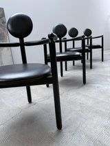4 VICO MAGISTRETTI „PAN“ CHAIRS FOR ROSENTHAL ASH WOOD & BLACK LEATHER, 1980s