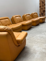 DREIPUNKT MODULAR SECTIONAL SOFA ARMCHAIRS LEATHER YELLOW, GERMANY 1970s