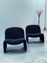 Giancarlo Piretti für Anonima Castelli „Alky“ Lounge Chairs Sessel schwarz Webstoff Italien 1970er Jahre