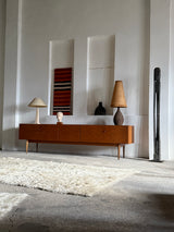 LARGE 3D ‚DIAMONDS‘ SIDEBOARD TEAK WOOD ANTHROPOSOPHIC LEGS 280cm, GERMANY 1960s