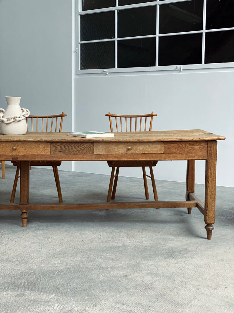 ANTIQUE FRENCH MONASTERY TABLE 3 METER SOLID OAK WITH 6 DRAWERS 19th C – Ustaiko Galerie