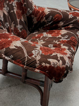 SET OF 2 BAMBOO CHAIRS WITH FLORAL PATTERN & COFFEE TABLE, ITALY 1970s