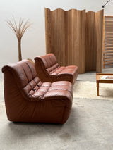 CARL STRAUB SECTIONAL MODULAR LOUNGE SEATING GROUP EASY CHAIR & SOFA LEATHER, GERMANY 1970s
