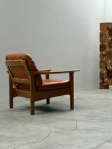 WILHELM KNOLL OAK WOOD COGNAC LEATHER ARMCHAIRS, GERMANY 1970s