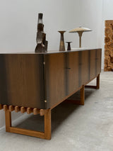 MIDCENTURY BOG OAK SIDEBOARD WITH 4 DOORS AND HIDDEN DRAWERS, 1960s