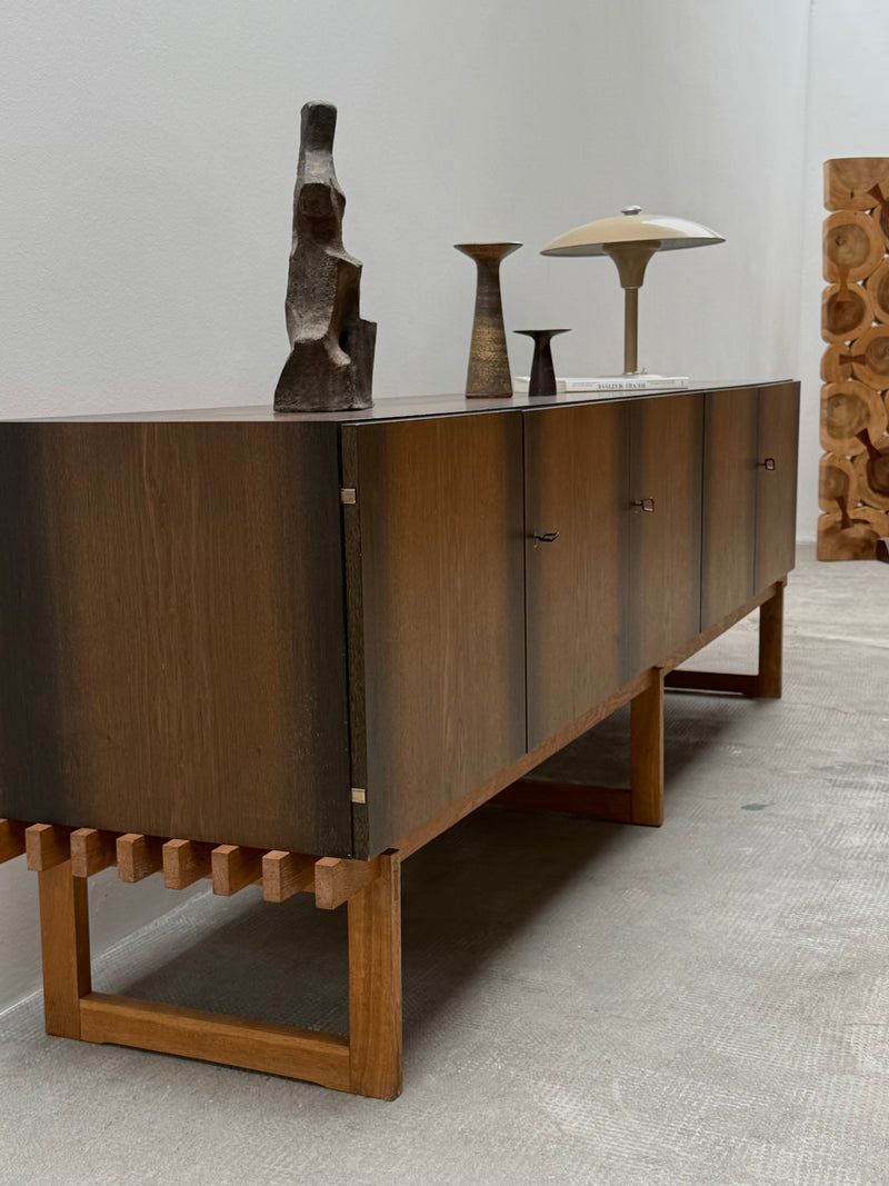 MIDCENTURY BOG OAK SIDEBOARD WITH 4 DOORS AND HIDDEN DRAWERS, 1960s