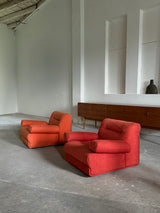 SET OF 2 JO OTTERPOHL FOR COR LOUNGE ARMCHAIRS RED & ORANGE, GERMANY 1960s