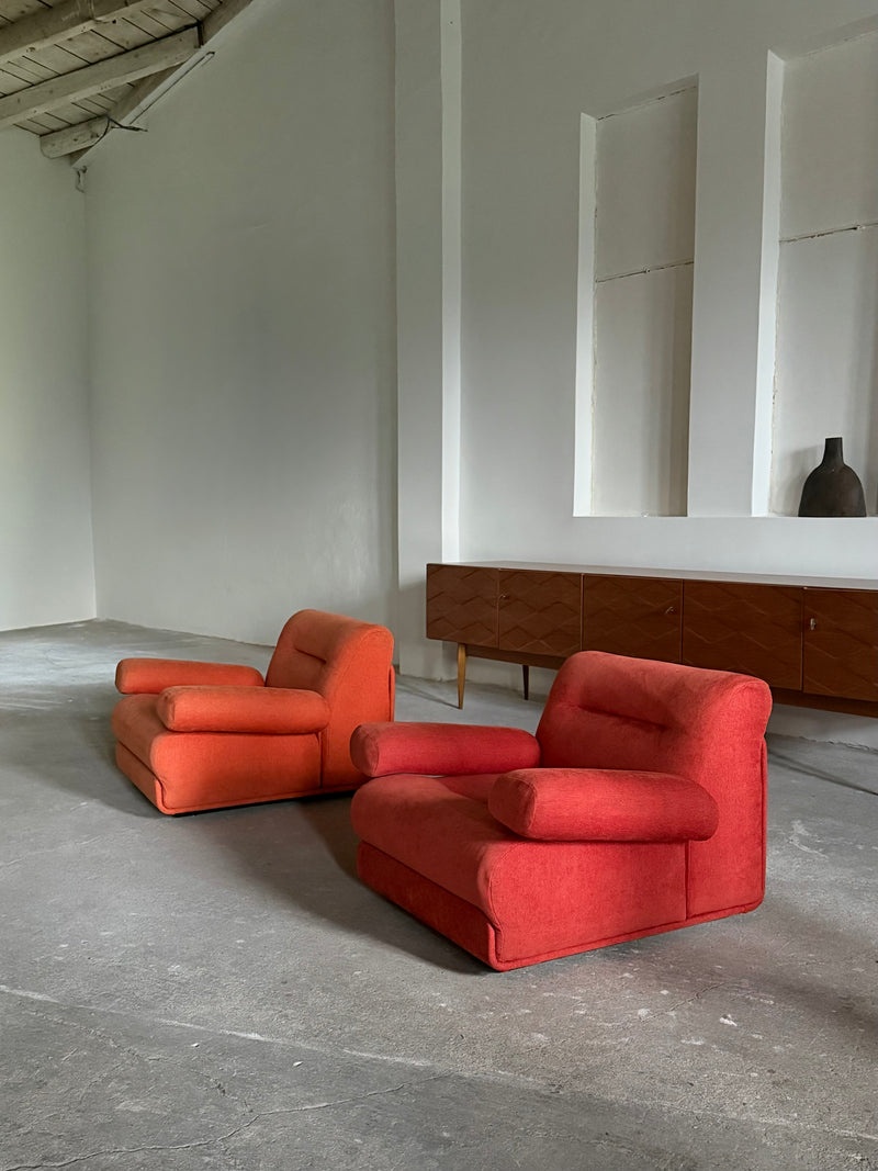 SET OF 2 JO OTTERPOHL FOR COR LOUNGE ARMCHAIRS RED & ORANGE, GERMANY 1960s