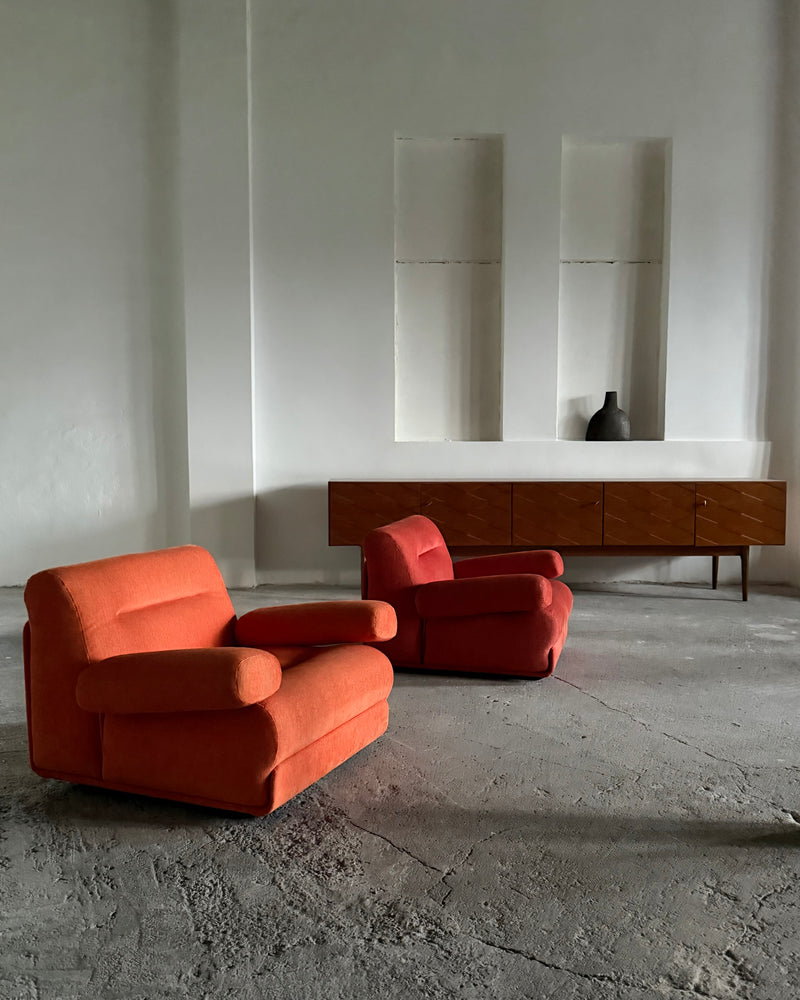 SET OF 2 JO OTTERPOHL FOR COR LOUNGE ARMCHAIRS RED & ORANGE, GERMANY 1960s