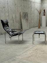 HANS EICHENBERGER FOR STRÄSSLE LOUNGE ARMCHAIR& STOOL LEATHER, SWITZERLAND 1970s