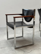 LÜBKE BAUHAUS OFFICE ARMCHAIRS LEATHER NUTWOOD CHROME, GERMANY 1960S