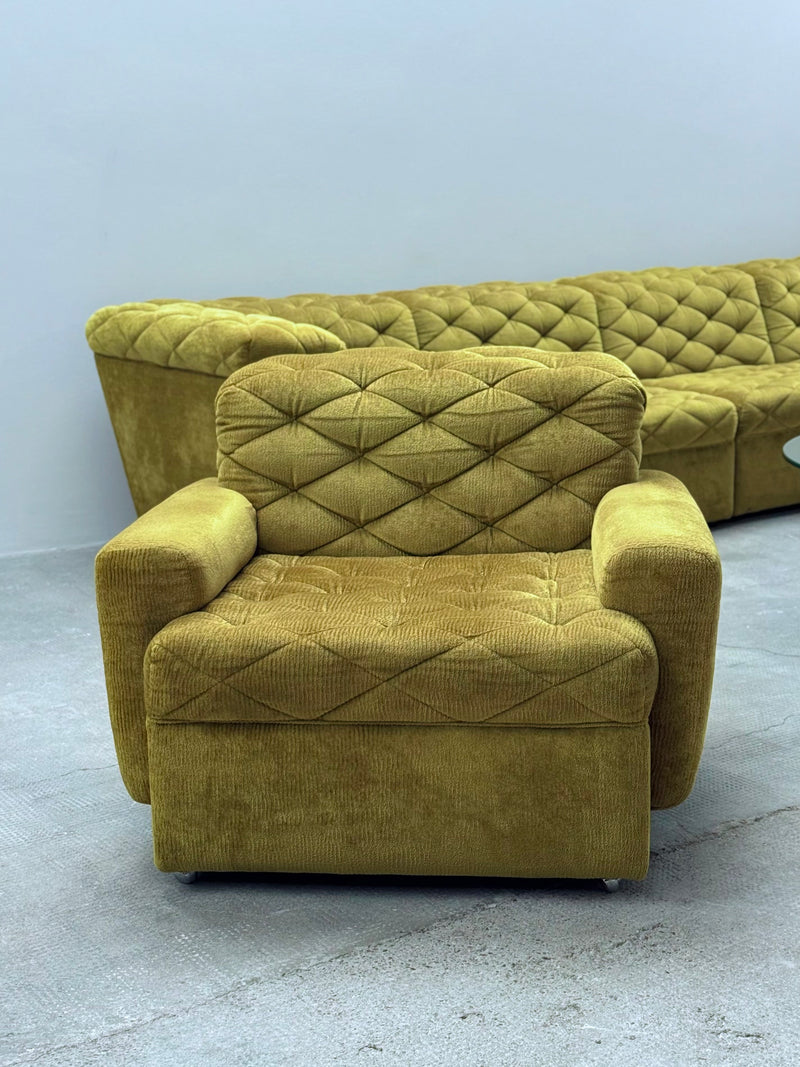 LAAUSER SECTIONAL SOFA ARMCHAIR GREEN VELVET, GERMANY 1970S