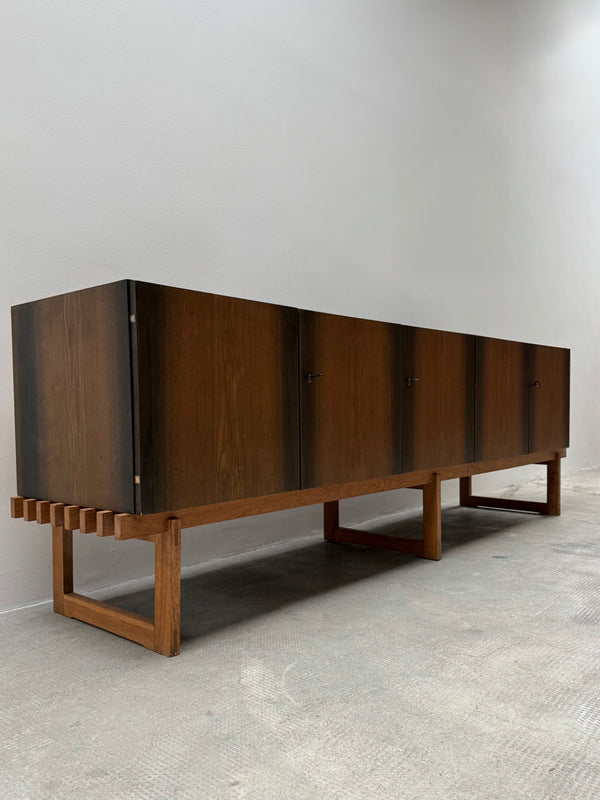 MIDCENTURY BOG OAK SIDEBOARD WITH 4 DOORS AND HIDDEN DRAWERS, 1960s