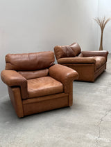 ROCHE BOBOIS ARMCHAIR & SOFA SET BUFFALO LEATHER, FRANCE 1970s