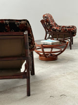 SET OF 2 BAMBOO CHAIRS WITH FLORAL PATTERN & COFFEE TABLE, ITALY 1970s