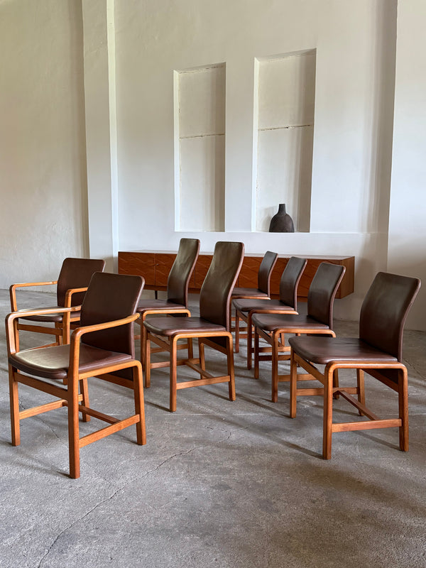 L. OLSEN & SØNS MØBELFABRIK TEAK LEATHER DINING CHAIRS, DENMARK 1960s