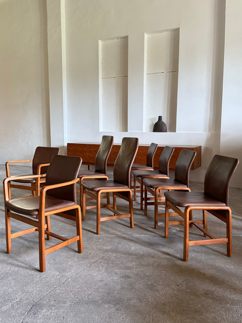 L. OLSEN & SØNS MØBELFABRIK TEAK LEATHER DINING CHAIRS, DENMARK 1960s