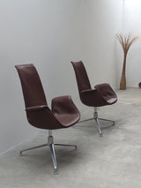 FABRICIUS & KASTHOLM FOR KNOLL ‚FK LOUNGE CHAIR 6725‘ LEATHER ALUMINIUM SWIVEL ARMCHAIR