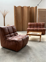 CARL STRAUB SECTIONAL MODULAR LOUNGE SEATING GROUP EASY CHAIR & SOFA LEATHER, GERMANY 1970s