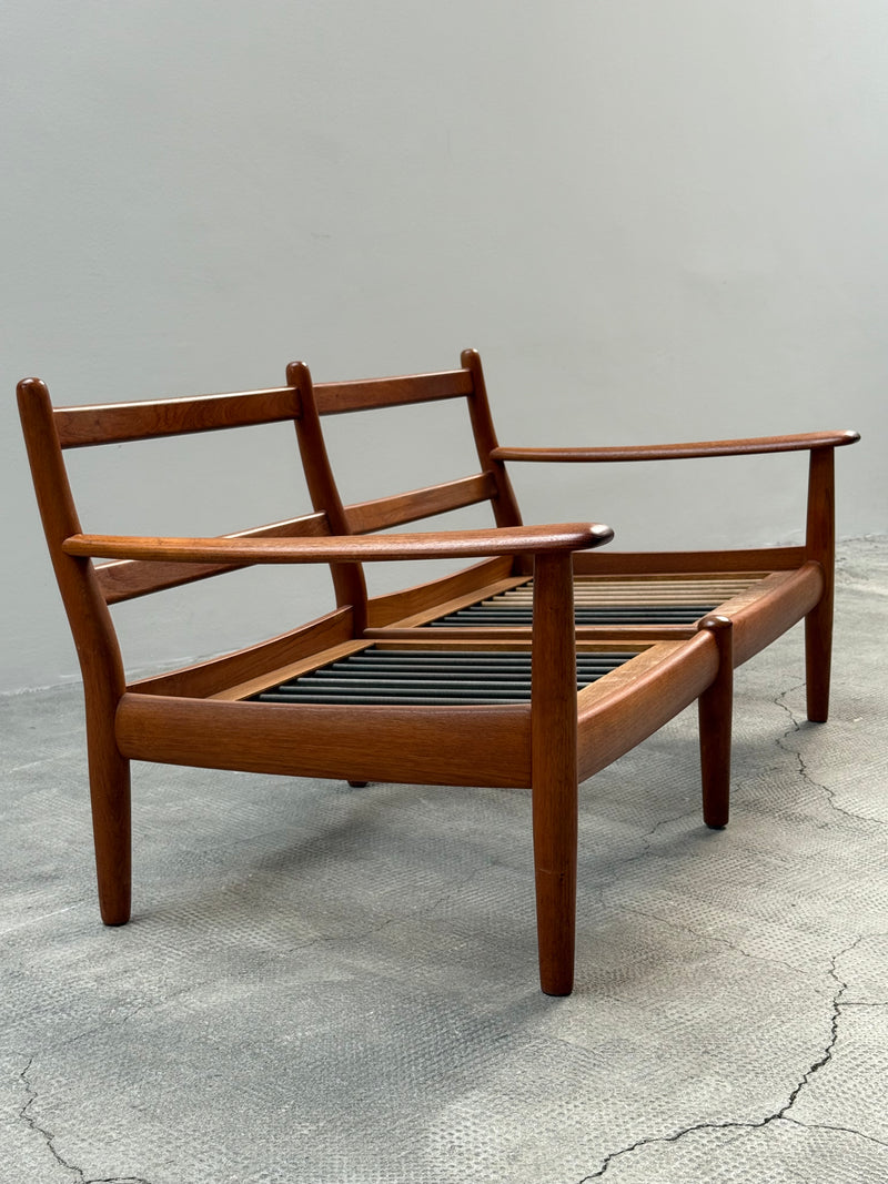 WILHELM KNOLL TEAK WOOD LEATHER BLACK ARMCHAIRS & 2-SEATER SOFA, GERMANY 1960s