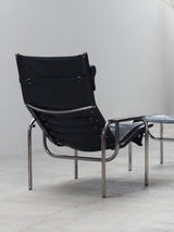 HANS EICHENBERGER FOR STRÄSSLE LOUNGE ARMCHAIR & STOOL LEATHER, SWITZERLAND 1970s